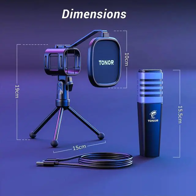 Alt view image 6 of 7 - USB Microphone, Cardioid Condenser Computer PC Mic with Tripod Stand, Pop Filter, TC30