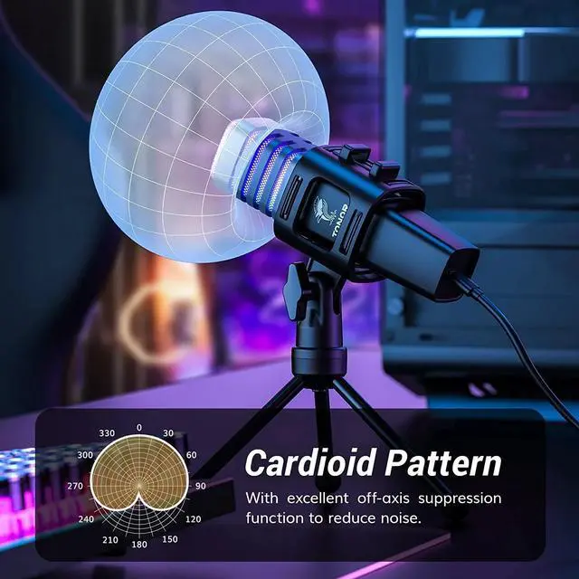 Alt view image 3 of 7 - USB Microphone, Cardioid Condenser Computer PC Mic with Tripod Stand, Pop Filter, TC30