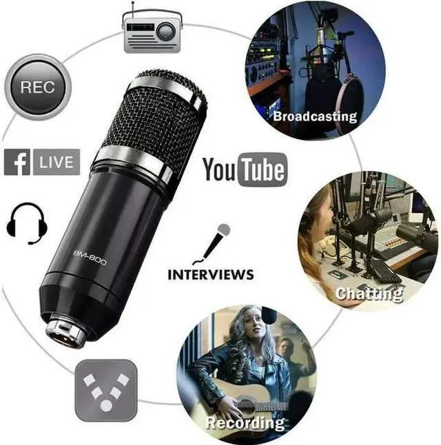 Alt view image 3 of 7 - Podcast Equipment Bundle, ALPOWL BM-800 Mic Kit with Live Sound Card, Condenser Microphone Bundle for Studio Recording & Broadcasting(Black)
