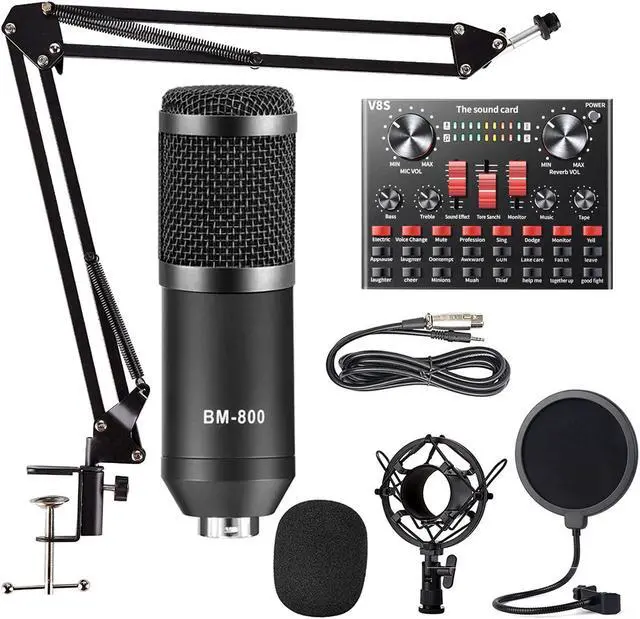 Main image of Podcast Equipment Bundle, ALPOWL BM-800 Mic Kit with Live Sound Card, Condenser Microphone Bundle for Studio Recording & Broadcasting(Black)