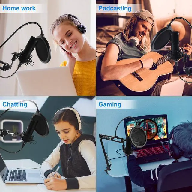 Alt view image 5 of 7 - USB Gaming Microphone Streaming Podcast PC Microphone Condenser Mic Kit with Flexible Arm for Skype Youtuber Gaming Recording Singing PS4 Computer Studio Laptop