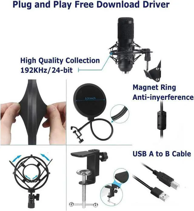 Alt view image 5 of 7 - PC Streaming Podcast Microphone Kit with Arm Stand & Pop Filter, Professional Condenser Mic Kit for Recording, Gaming, Singing, YouTube