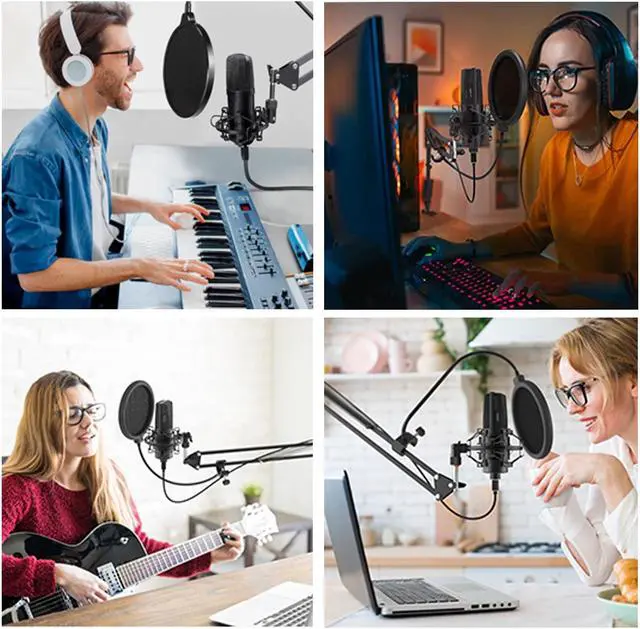 Alt view image 7 of 7 - PC Streaming Podcast Microphone Kit with Arm Stand & Pop Filter, Professional Condenser Mic Kit for Recording, Gaming, Singing, YouTube