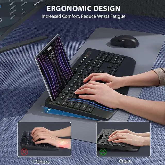 Alt view image 5 of 7 - Wireless Keyboard & Mouse Combo Wrist Rest Ergonomic Phone Holder Silent for Computer,Laptop