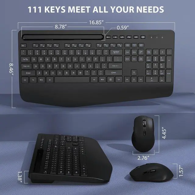 Alt view image 7 of 7 - Wireless Keyboard & Mouse Combo Wrist Rest Ergonomic Phone Holder Silent for Computer,Laptop