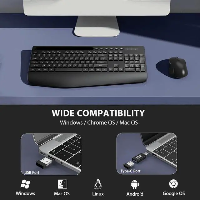 Alt view image 6 of 7 - Wireless Keyboard & Mouse Combo Wrist Rest Ergonomic Phone Holder Silent for Computer,Laptop
