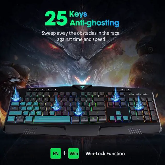 Alt view image 4 of 7 - Wired Gaming Keyboard, RGB Backlit Quiet Keyboard with 5-Level Brightness, 25 Anti-Ghosting Keys,12 Shortcut Keys, 104 Keys Computer Keyboard for Game, Office, Windows, Laptop, PC, Xbox