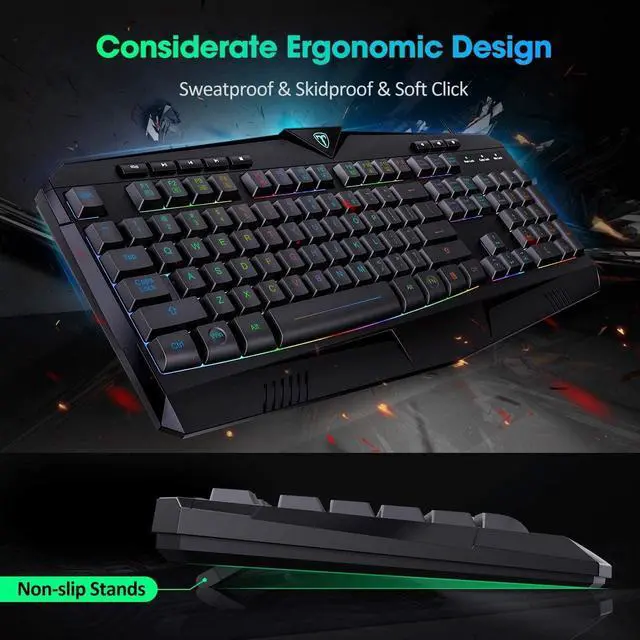 Alt view image 7 of 7 - Wired Gaming Keyboard, RGB Backlit Quiet Keyboard with 5-Level Brightness, 25 Anti-Ghosting Keys,12 Shortcut Keys, 104 Keys Computer Keyboard for Game, Office, Windows, Laptop, PC, Xbox