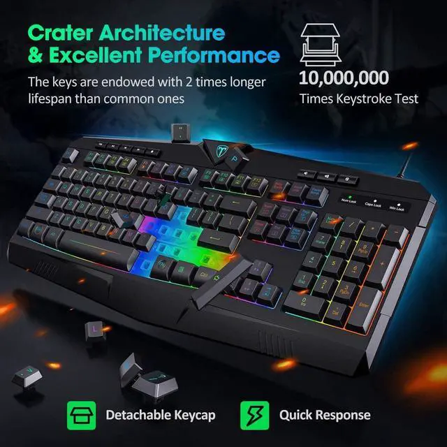 Alt view image 2 of 7 - Wired Gaming Keyboard, RGB Backlit Quiet Keyboard with 5-Level Brightness, 25 Anti-Ghosting Keys,12 Shortcut Keys, 104 Keys Computer Keyboard for Game, Office, Windows, Laptop, PC, Xbox
