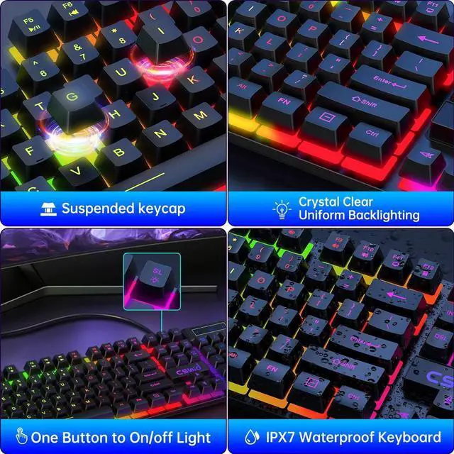 Alt view image 3 of 7 - Gaming Keyboard & Mouse, 104 Keys Rainbow LED RGB Backlit Quiet Computer Keyboard, Multimedia Keys, 26 Anti-ghosting Keys, Waterproof Light up USB Wired Keyboard for PC Gamers Desktop Computer Laptop