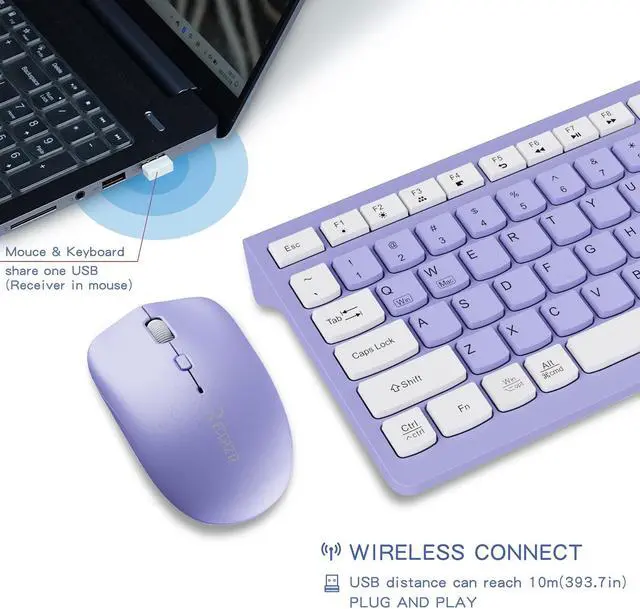 Alt view image 4 of 7 - Wireless Keyboard and Mouse Combo, Full Size Wireless Keyboard and Mouse, 2.4G Keyboard and Mouse Set for Mac, PC, Laptop, Windows, Desktop (Purple)