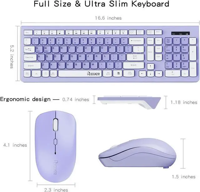 Alt view image 7 of 7 - Wireless Keyboard and Mouse Combo, Full Size Wireless Keyboard and Mouse, 2.4G Keyboard and Mouse Set for Mac, PC, Laptop, Windows, Desktop (Purple)