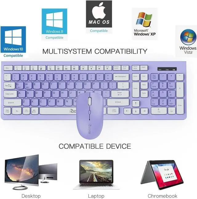 Alt view image 2 of 7 - Wireless Keyboard and Mouse Combo, Full Size Wireless Keyboard and Mouse, 2.4G Keyboard and Mouse Set for Mac, PC, Laptop, Windows, Desktop (Purple)