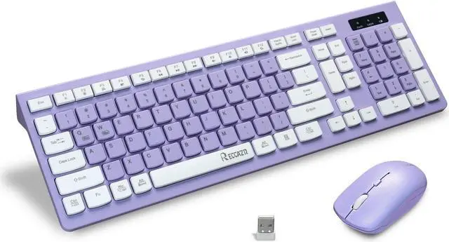Main image of Wireless Keyboard and Mouse Combo, Full Size Wireless Keyboard and Mouse, 2.4G Keyboard and Mouse Set for Mac, PC, Laptop, Windows, Desktop (Purple)