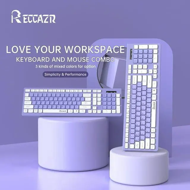 Alt view image 3 of 7 - Wireless Keyboard and Mouse Combo, Full Size Wireless Keyboard and Mouse, 2.4G Keyboard and Mouse Set for Mac, PC, Laptop, Windows, Desktop (Purple)