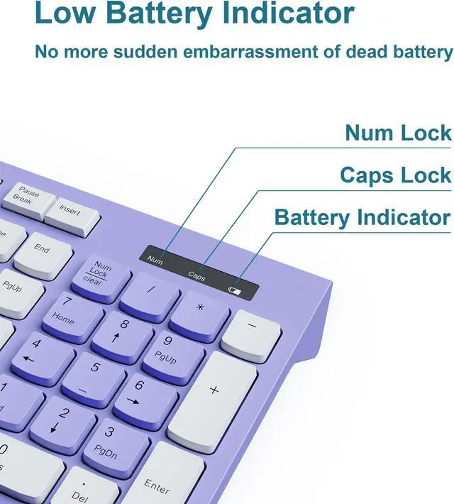 Alt view image 6 of 7 - Wireless Keyboard and Mouse Combo, Full Size Wireless Keyboard and Mouse, 2.4G Keyboard and Mouse Set for Mac, PC, Laptop, Windows, Desktop (Purple)