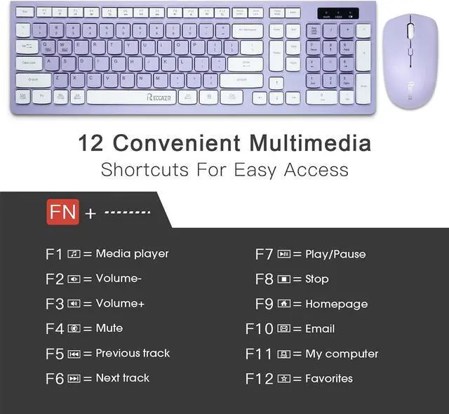 Alt view image 5 of 7 - Wireless Keyboard and Mouse Combo, Full Size Wireless Keyboard and Mouse, 2.4G Keyboard and Mouse Set for Mac, PC, Laptop, Windows, Desktop (Purple)