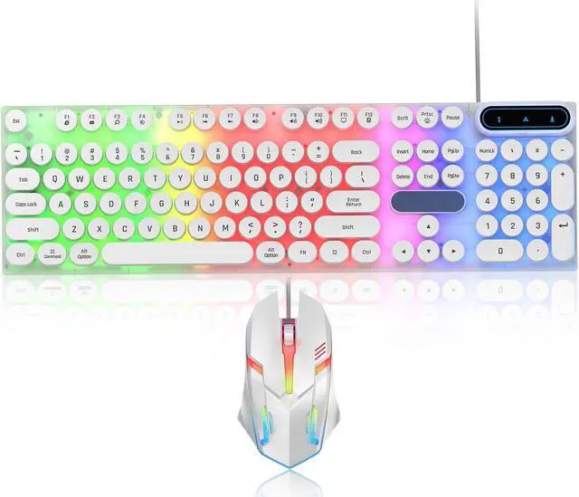 Main image of Gaming Keyboard and Mouse Combo, Retro Punk Round Keycaps LED Backlit USB Wired Computer Keyboard for Game and Office, for Windows Laptop PC, Red Switches (White)
