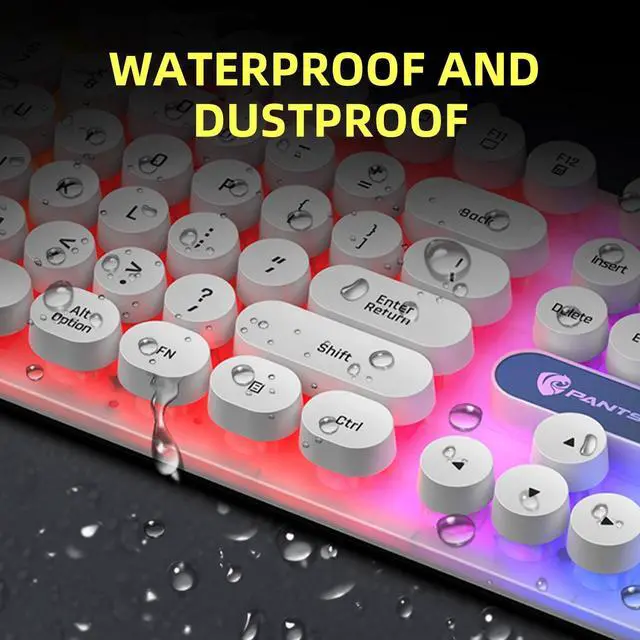 Alt view image 2 of 7 - Gaming Keyboard and Mouse Combo, Retro Punk Round Keycaps LED Backlit USB Wired Computer Keyboard for Game and Office, for Windows Laptop PC, Red Switches (White)