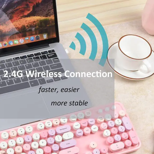 Alt view image 3 of 7 - Colorful Computer Wireless Keyboard and Mouse Combination, Typewriter Soft Key Office Full-size Keyboard, 2.4GHz Non-drop Connection and Optical Mouse (purple Color)