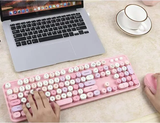 Alt view image 6 of 7 - Colorful Computer Wireless Keyboard and Mouse Combination, Typewriter Soft Key Office Full-size Keyboard, 2.4GHz Non-drop Connection and Optical Mouse (purple Color)