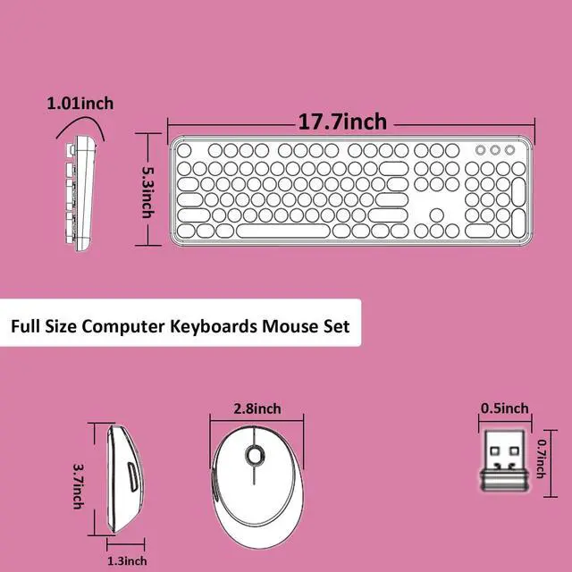 Alt view image 7 of 7 - Colorful Computer Wireless Keyboard and Mouse Combination, Typewriter Soft Key Office Full-size Keyboard, 2.4GHz Non-drop Connection and Optical Mouse (purple Color)