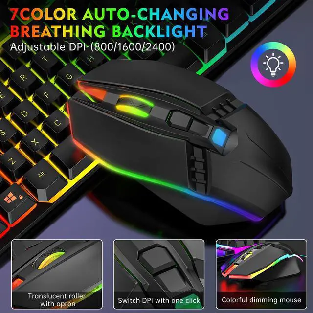 Alt view image 3 of 7 - Wireless Keyboard and Mouse, 87 Keys Mechanical Feel Keyboard Mice Combo, Anti-Ghosting Ergonomic Rechargeable W/ 2.4G Wireless Receiver, RGB LED Backlight for Windows Computer PC Gamer