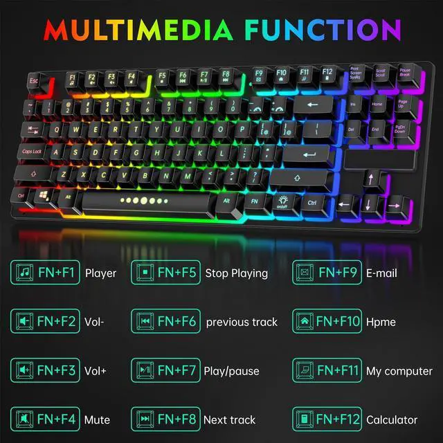 Alt view image 6 of 7 - Wireless Keyboard and Mouse, 87 Keys Mechanical Feel Keyboard Mice Combo, Anti-Ghosting Ergonomic Rechargeable W/ 2.4G Wireless Receiver, RGB LED Backlight for Windows Computer PC Gamer