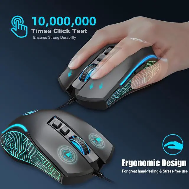 Alt view image 6 of 7 - USB Keyboard and Mouse Combo, Wired Gaming Mouse, Colorful LED Lighting, 4-Level DPI Max.3600DPI for PC Laptop