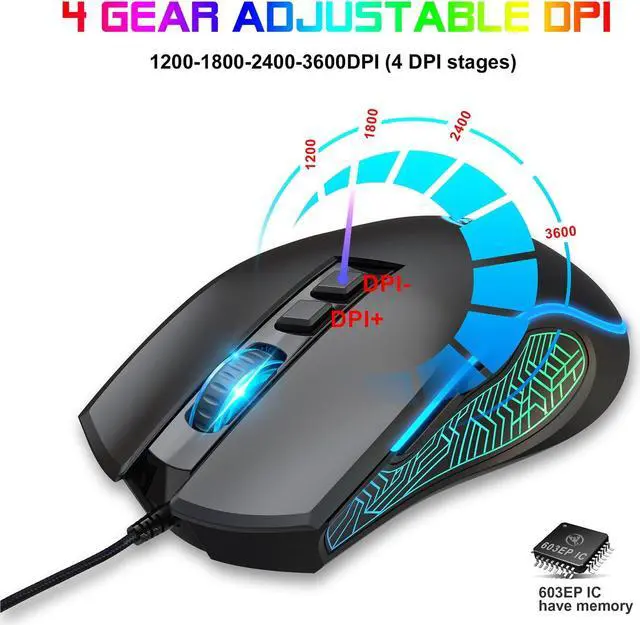 Alt view image 2 of 7 - USB Keyboard and Mouse Combo, Wired Gaming Mouse, Colorful LED Lighting, 4-Level DPI Max.3600DPI for PC Laptop
