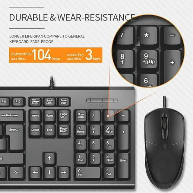 Alt view image 3 of 7 - Wired Mouse Keyboard Set, 1200dpi Mice Mechanical Feeling Full Layout 104 Keys Keypad Combo for PC Laptop Desktop Game and Work