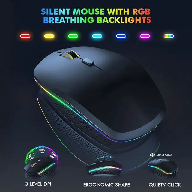Alt view image 5 of 7 - Wireless Keyboard and Mouse Combo RGB Backlit Rechargeable 2.4GHz Quiet 108 keys Keyboard-Black