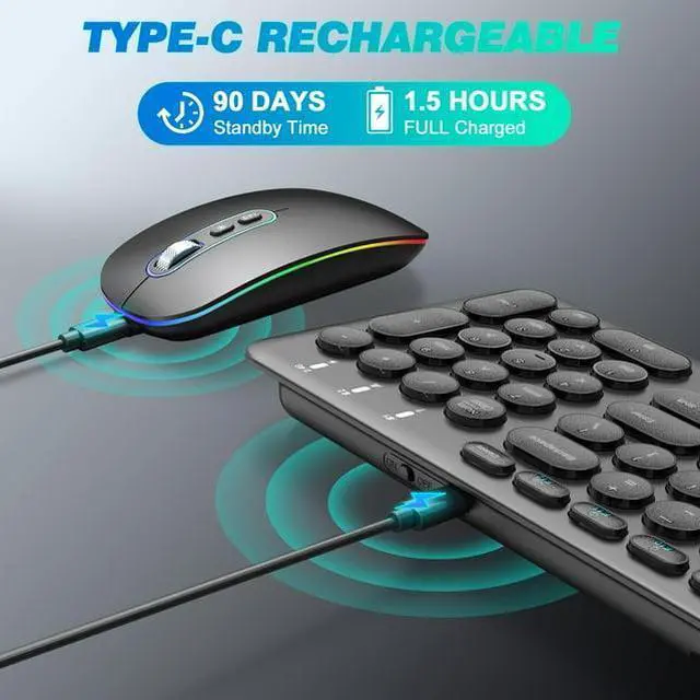 Alt view image 6 of 7 - Bluetooth Keyboard and Mouse, cimetech Rechargeable Dual-Mode (Bluetooth 5.1 + USB) Wireless Keyboard and Mouse Combo, Ultra-Slim Multi-Device Keyboard for Mac, iPad, Computer, PC, Windows - Black