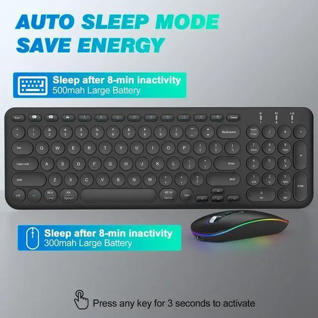 Alt view image 5 of 7 - Bluetooth Keyboard and Mouse, cimetech Rechargeable Dual-Mode (Bluetooth 5.1 + USB) Wireless Keyboard and Mouse Combo, Ultra-Slim Multi-Device Keyboard for Mac, iPad, Computer, PC, Windows - Black