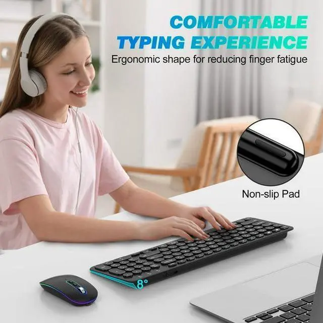 Alt view image 7 of 7 - Bluetooth Keyboard and Mouse, cimetech Rechargeable Dual-Mode (Bluetooth 5.1 + USB) Wireless Keyboard and Mouse Combo, Ultra-Slim Multi-Device Keyboard for Mac, iPad, Computer, PC, Windows - Black
