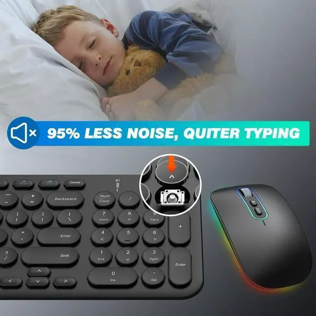 Alt view image 2 of 7 - Bluetooth Keyboard and Mouse, cimetech Rechargeable Dual-Mode (Bluetooth 5.1 + USB) Wireless Keyboard and Mouse Combo, Ultra-Slim Multi-Device Keyboard for Mac, iPad, Computer, PC, Windows - Black