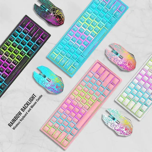 Alt view image 5 of 7 - Wireless Gaming Keyboard and Mouse Combo with Ergonomic 61 Key Rainbow LED Backlight Mechanical Feel Rechargeable RGB Mute Mice for PC MAC Gamer Office Typists(White)