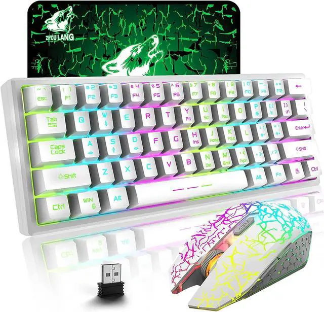 Main image of Wireless Gaming Keyboard and Mouse Combo with Ergonomic 61 Key Rainbow LED Backlight Mechanical Feel Rechargeable RGB Mute Mice for PC MAC Gamer Office Typists(White)