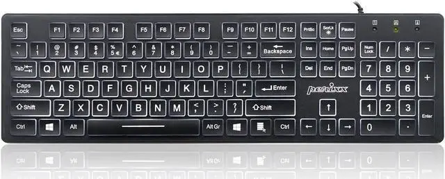 Main image of Wired Backlit USB Keyboard - Large Print Letters - White Backlight LED - Black
