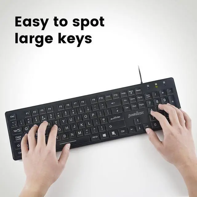 Alt view image 4 of 7 - Wired Backlit USB Keyboard - Large Print Letters - White Backlight LED - Black