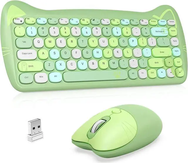 Main image of Wireless Keyboard and Mouse Combo,84 Key Retro Colorful Cordless Keyboards,Typewriter Flexible Keys Office,2.4GHz Dropout-Free Connection and Ergonomic Design Compatible with PC Computer Laptop(Green)