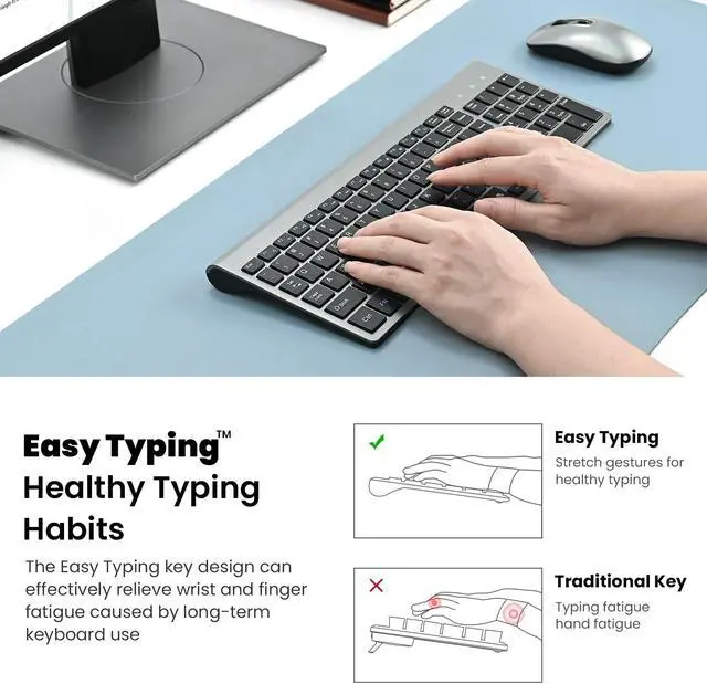 Alt view image 2 of 7 - Wireless Keyboard Mouse Combo, cimetech Compact Full Size Wireless Keyboard and Mouse Set 2.4G Ultra-Thin Sleek Design for Windows, Computer, Desktop, PC , Notebook - (Grey)