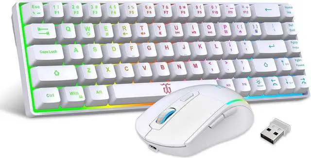 Main image of Wireless Gaming Keyboard and Mouse Combo,LED Backlit Rechargeable 2000mAh Battery,Mini Mechanical Feel Anti-ghosting Keyboard + 6D 3200DPI Mouse for PC Gamer (White)