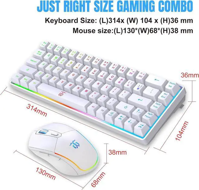 Alt view image 7 of 7 - Wireless Gaming Keyboard and Mouse Combo,LED Backlit Rechargeable 2000mAh Battery,Mini Mechanical Feel Anti-ghosting Keyboard + 6D 3200DPI Mouse for PC Gamer (White)