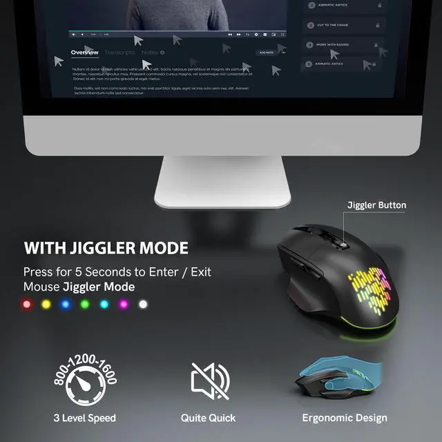 Alt view image 5 of 7 - Wireless Keyboard and Mouse Backlits, Wrist Rest, Jiggler Mouse