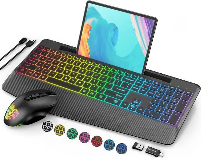 Main image of Wireless Keyboard and Mouse Backlits, Wrist Rest, Jiggler Mouse