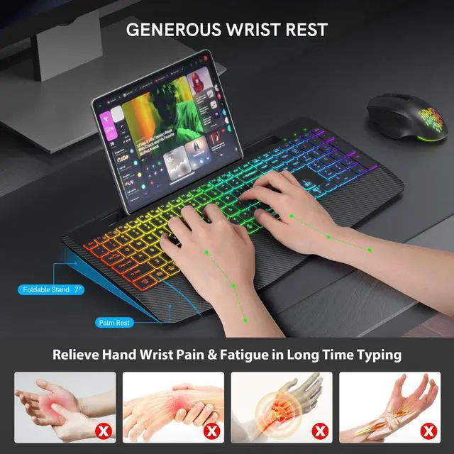 Alt view image 4 of 7 - Wireless Keyboard and Mouse Backlits, Wrist Rest, Jiggler Mouse