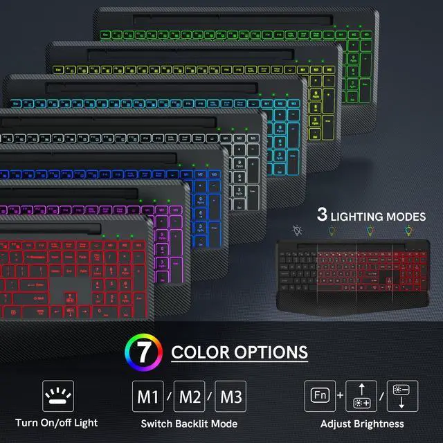 Alt view image 7 of 7 - Wireless Keyboard and Mouse Backlits, Wrist Rest, Jiggler Mouse