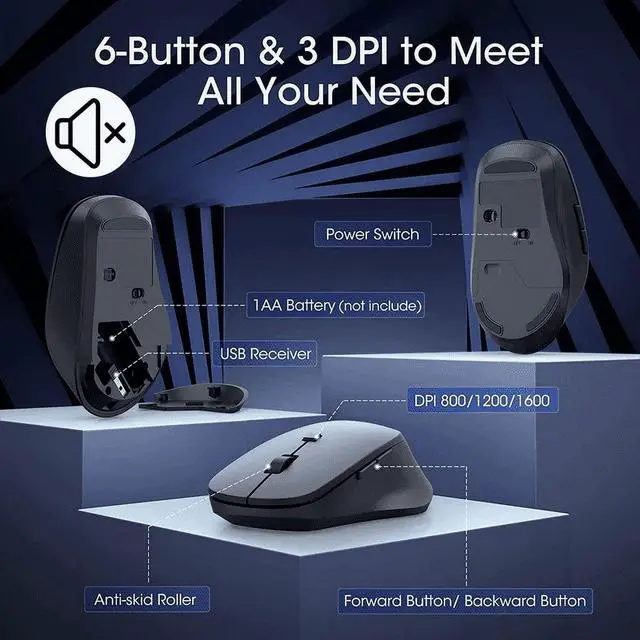 Alt view image 4 of 7 - Wireless Keyboard and Mouse Combo, 2.4GHz Ergonomic 104 Full Size Keyboard and Mouse with Phone Tablet Holder, 6-Button & 3-DPI Silent Wireless Mouse, Long Battery Life, 10 Independent Shortcuts