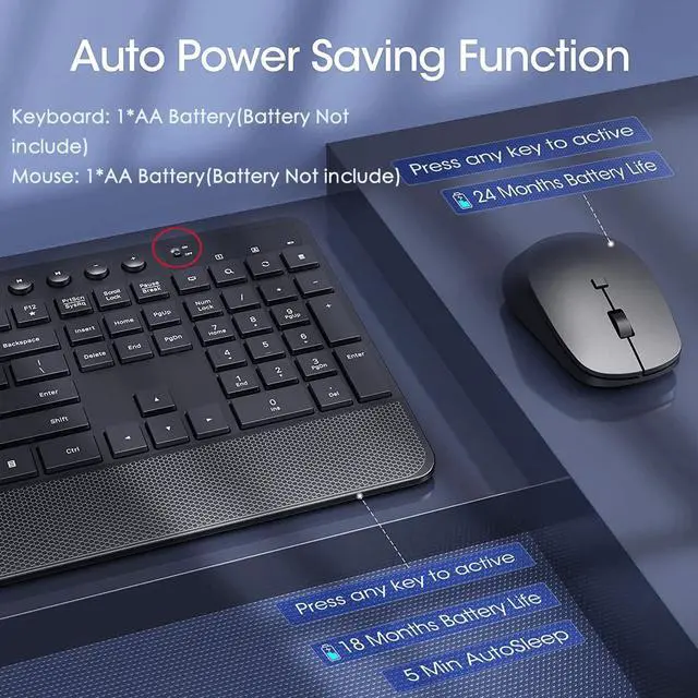 Alt view image 2 of 7 - Wireless Keyboard and Mouse Combo, 2.4GHz Ergonomic 104 Full Size Keyboard and Mouse with Phone Tablet Holder, 6-Button & 3-DPI Silent Wireless Mouse, Long Battery Life, 10 Independent Shortcuts